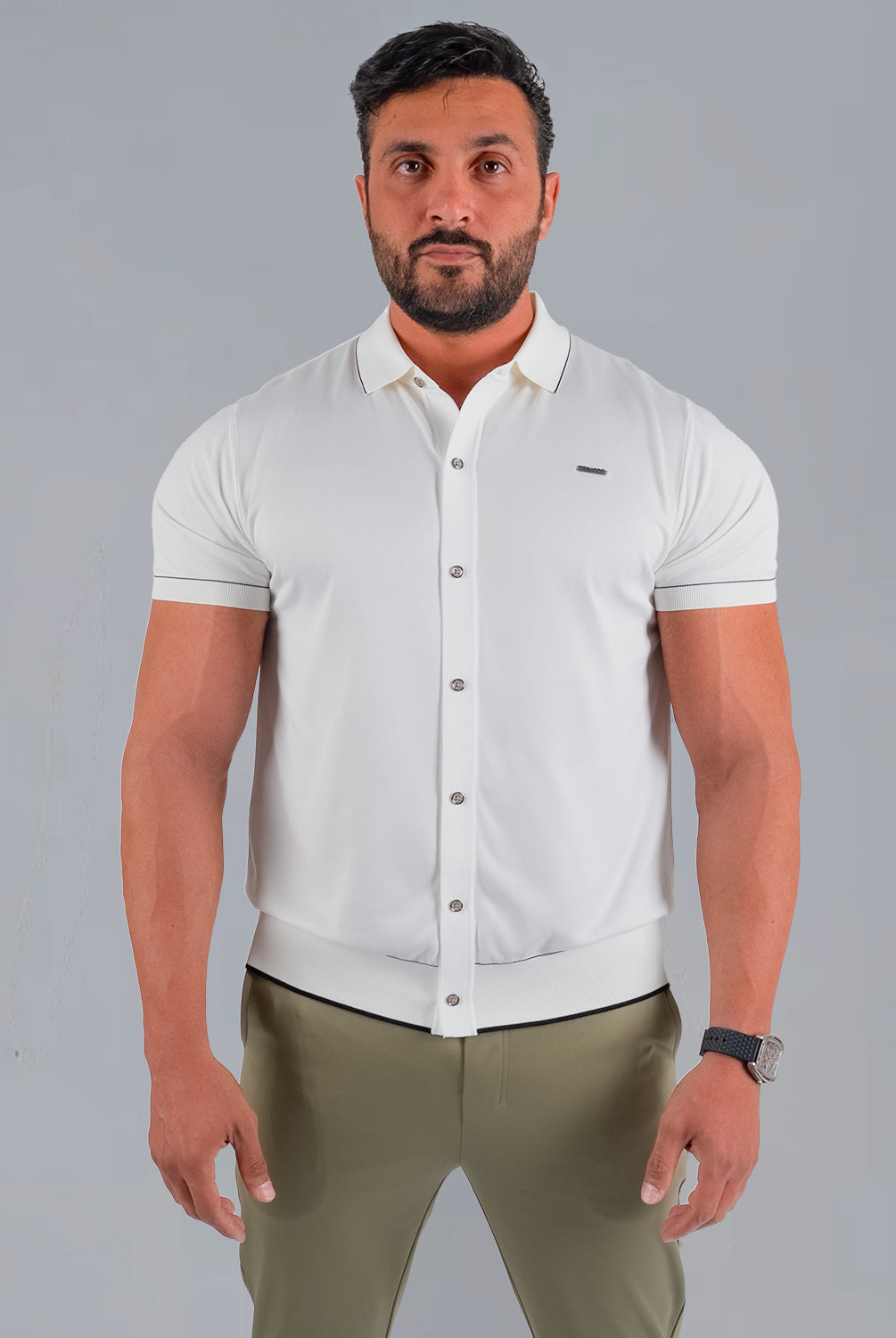 Tri-Knit Button Polo - Pearl White - S - TRIMODE