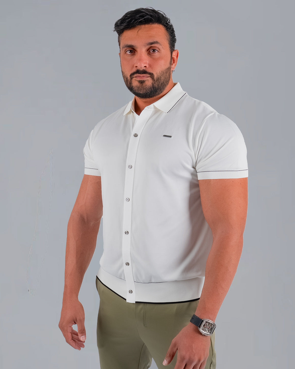 Tri-Knit Button Polo - Pearl White - S - TRIMODE