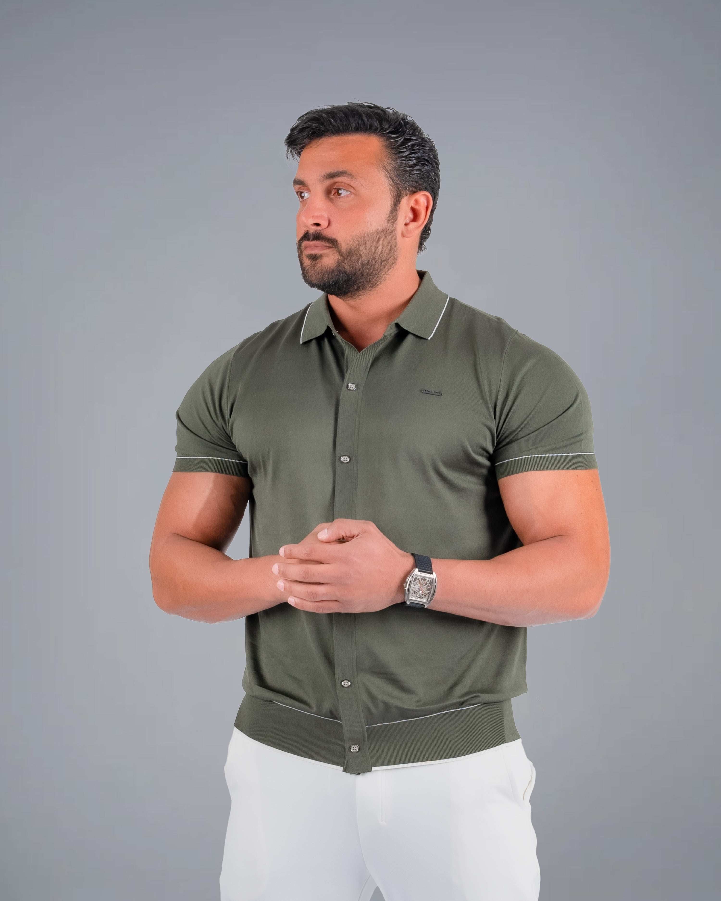 Tri-Knit Button Polo - Army Green - S - TRIMODE