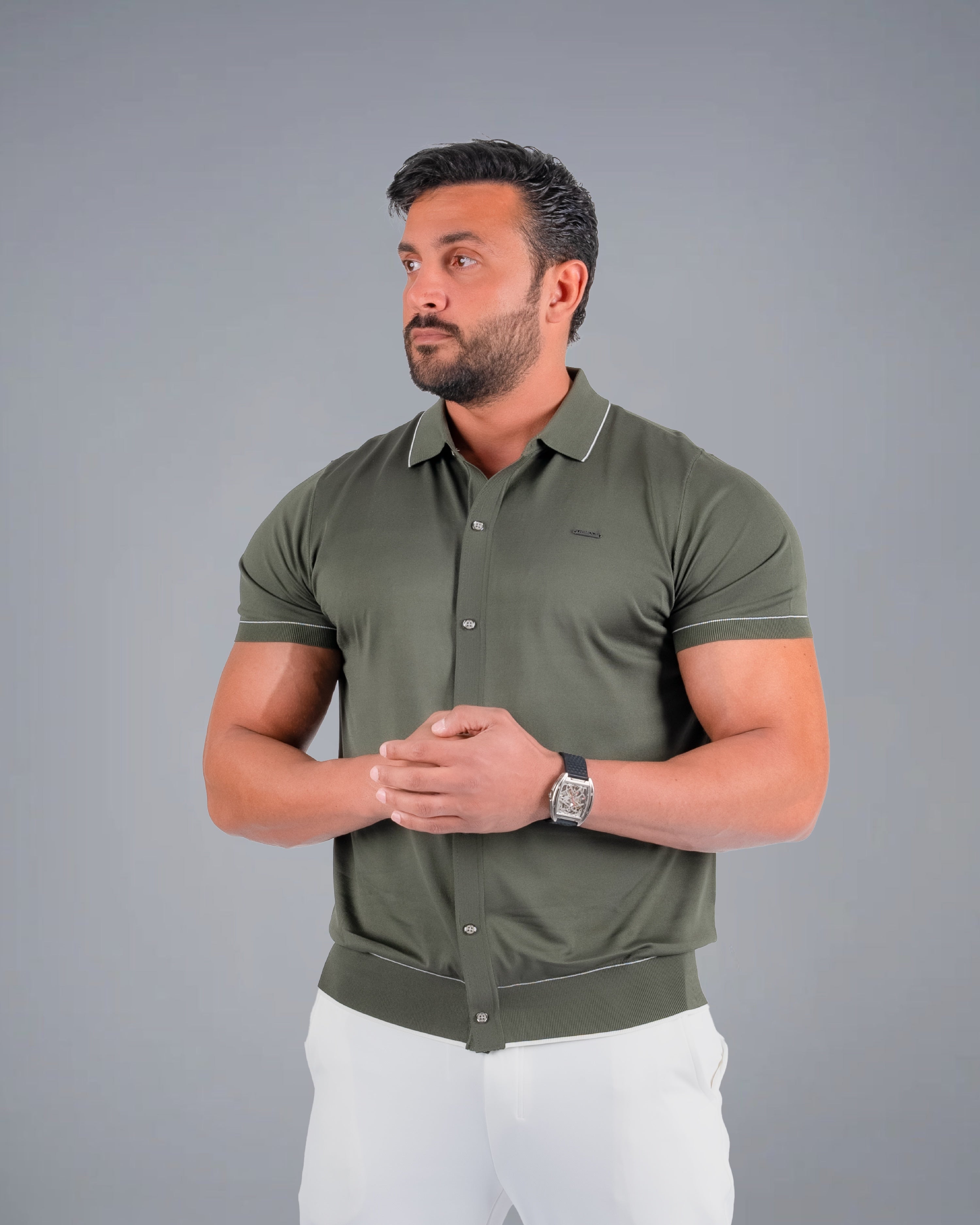 Tri-Knit Button Polo - Army Green
