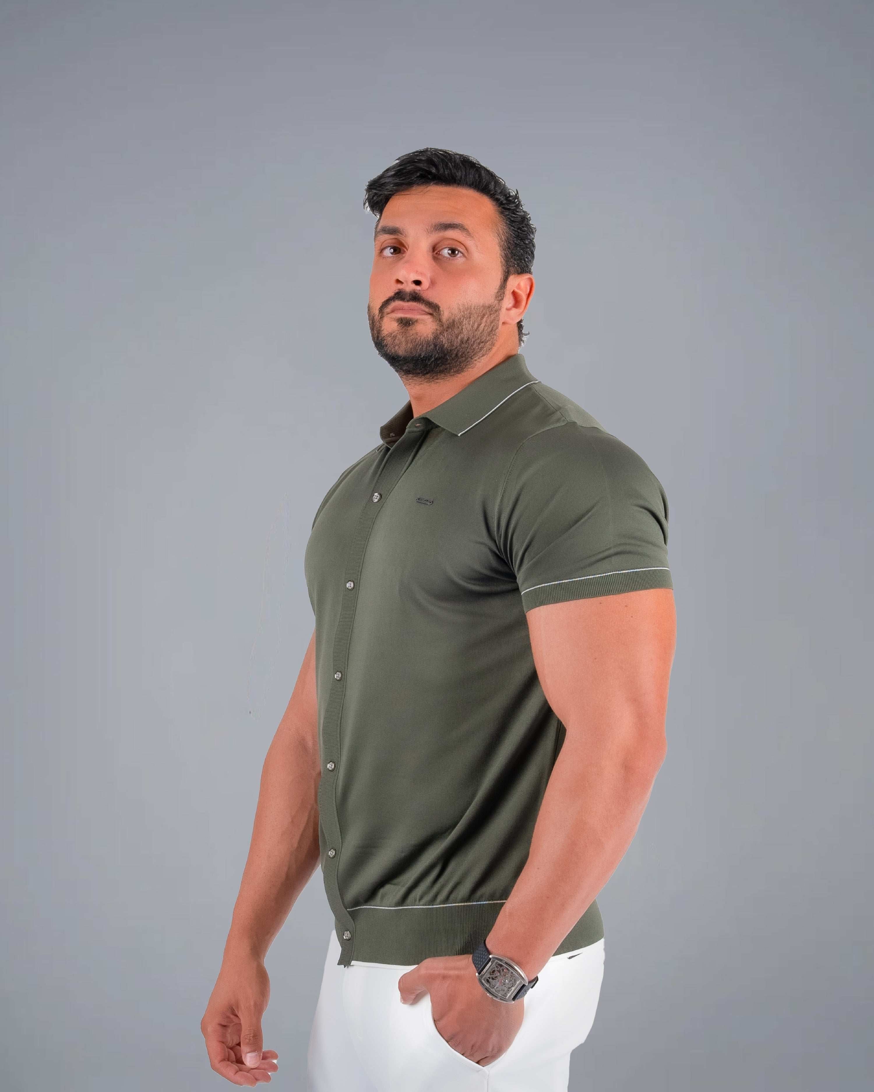 Tri-Knit Button Polo - Army Green - S - TRIMODE