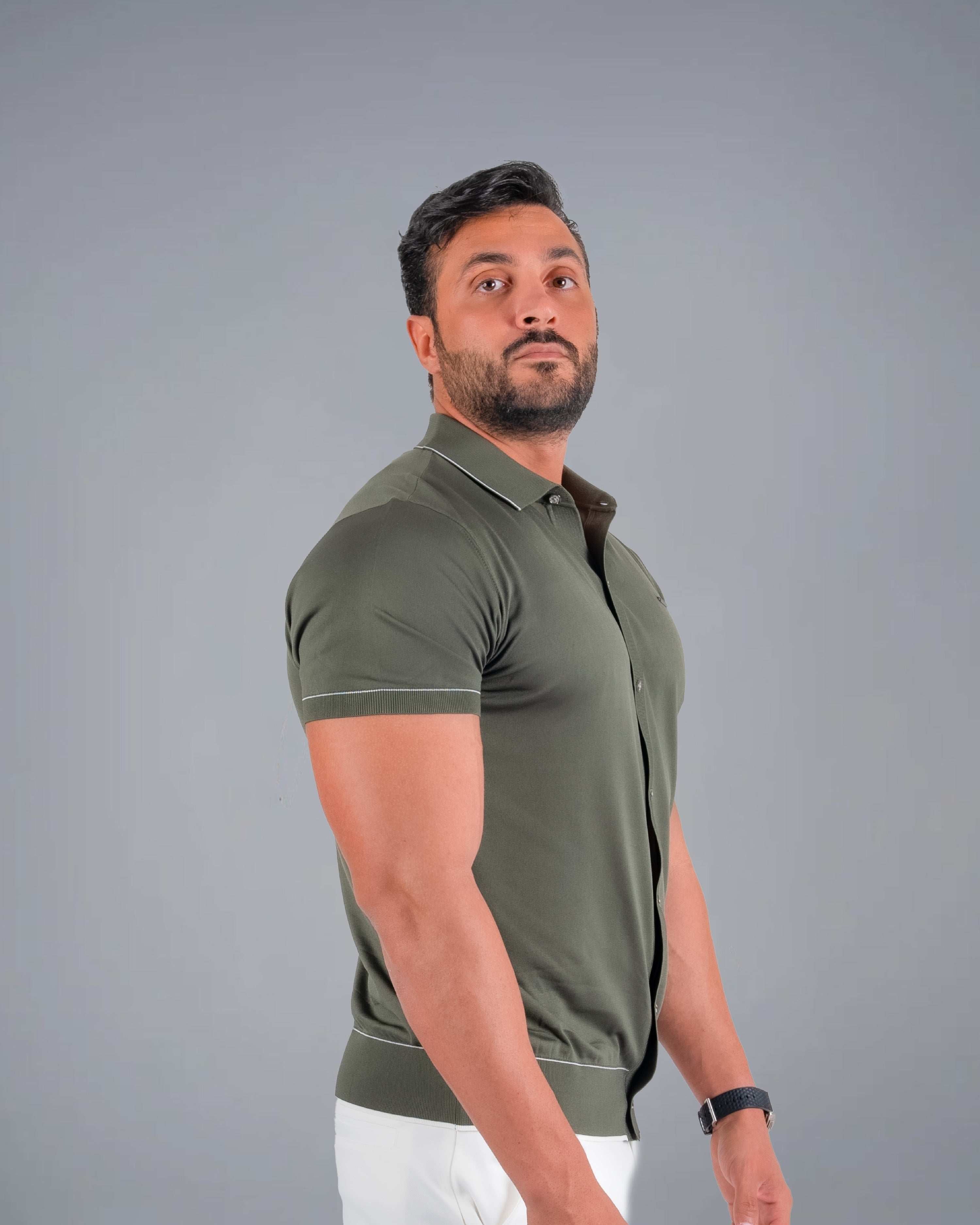 Tri-Knit Button Polo - Army Green - S - TRIMODE