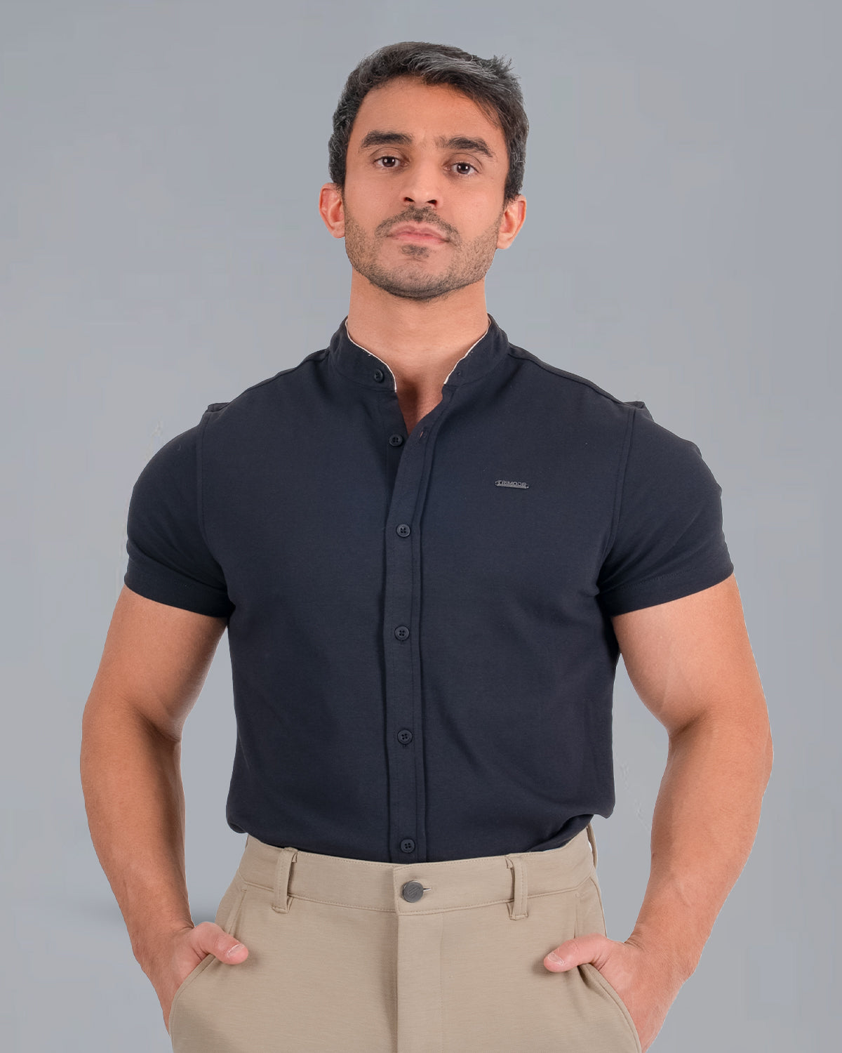 collarless dress shirts Black Tri-Frost Button Shirt for Men