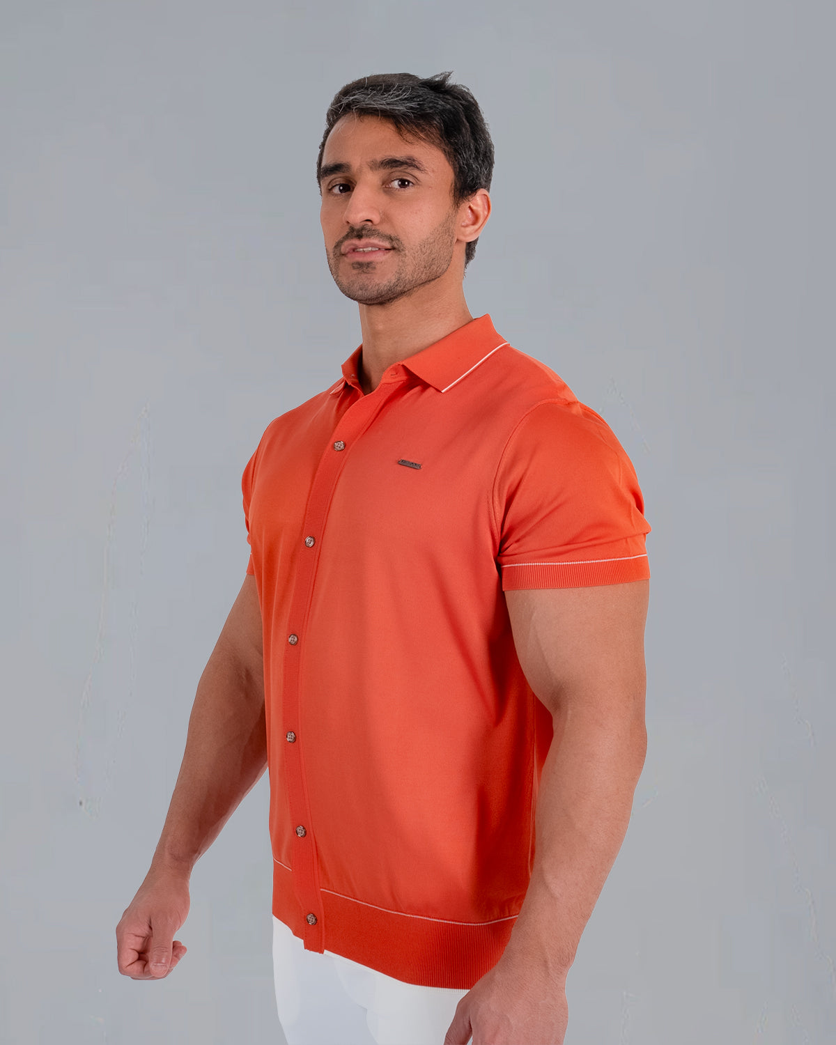 Tri-Knit Button Polo - Fire Orange