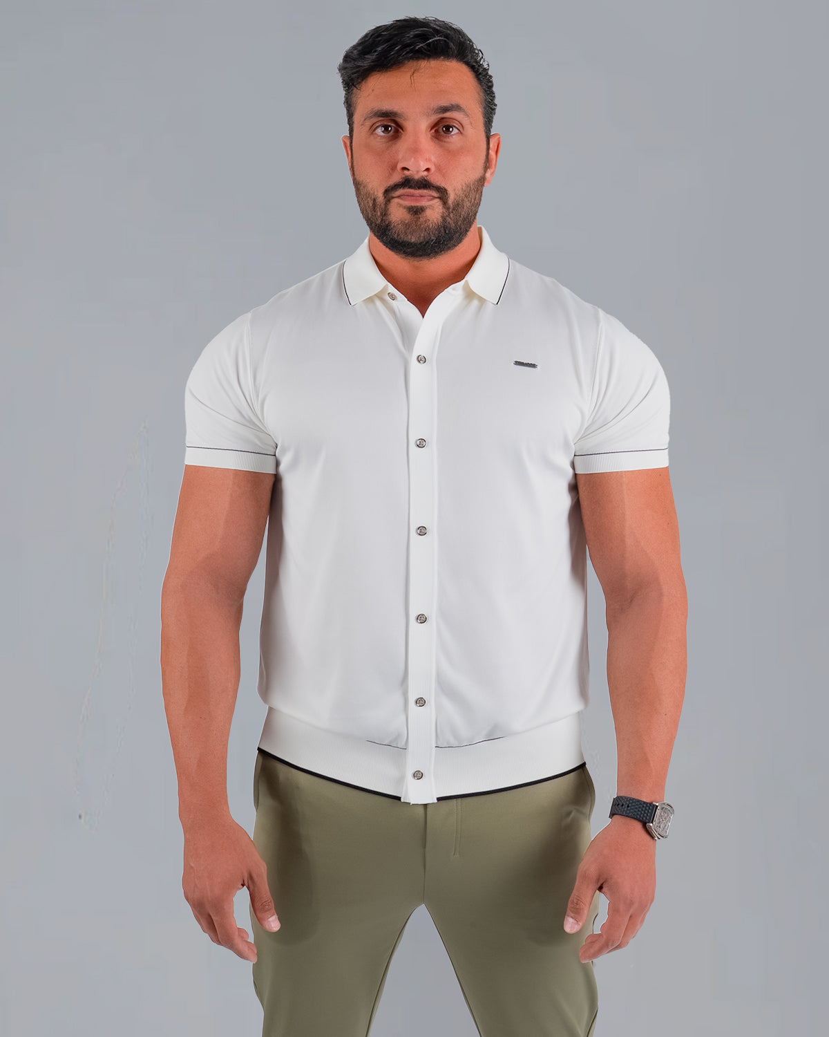 Tri-Knit Button Polo - Pearl White - S - TRIMODE