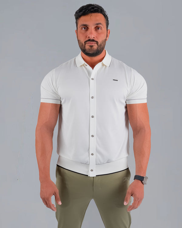 Tri-Knit Button Polo - Pearl White - S - TRIMODE