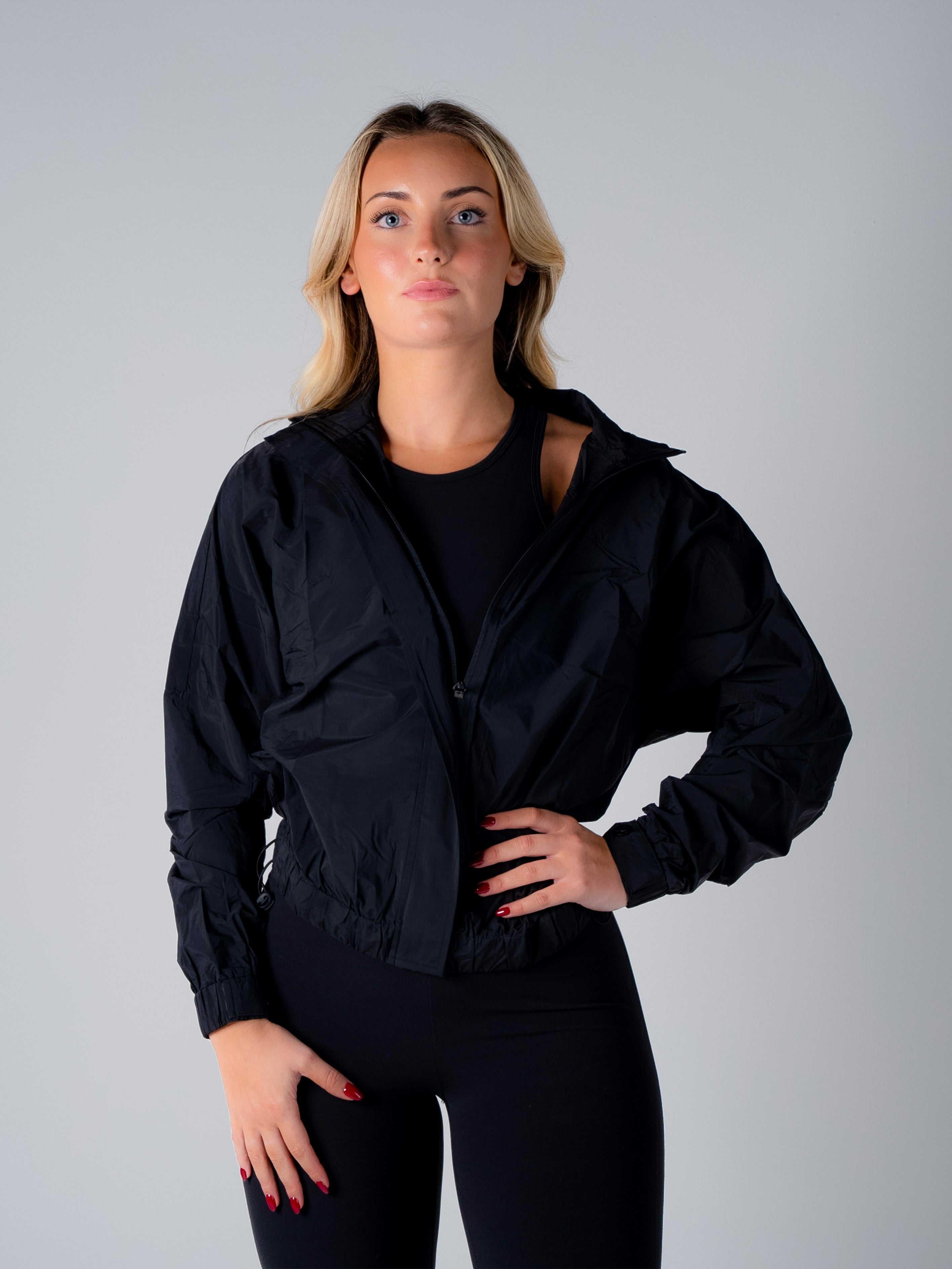 Women's Black Cropped Windproof Jacket - Ladies Active